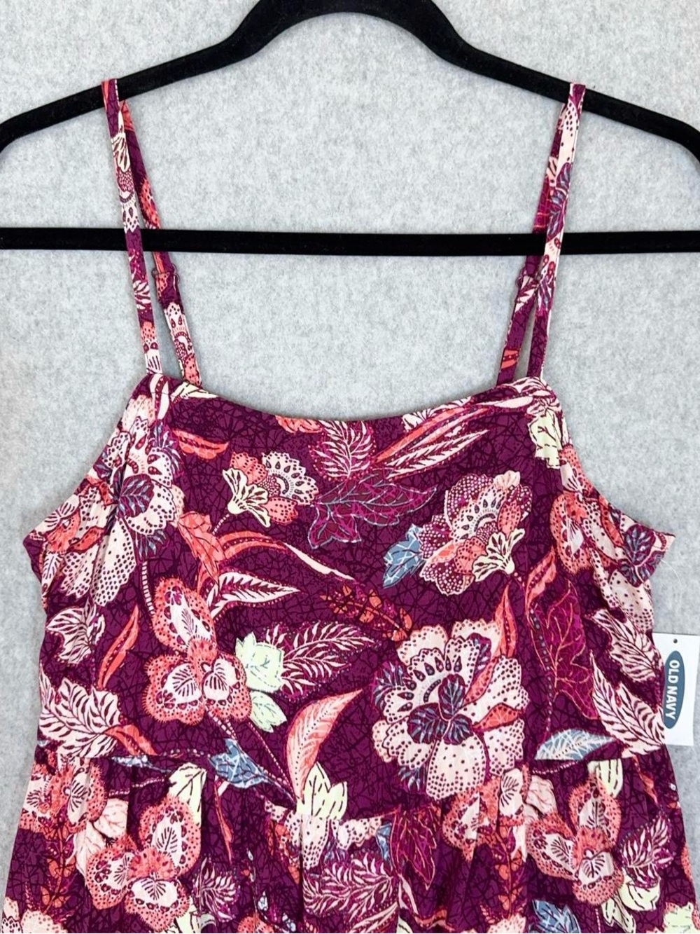 Old Navy Dress Womens Small Purple Burgundy Floral Tiered Sleeveless Boho Spring - Picture 4 of 13